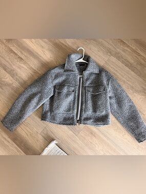 ZARA Gray Textured Cropped Jacket